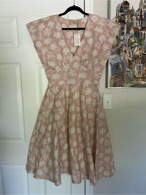 Hearts & Found custom Kennedy peach botanical print retro fit and flare dress